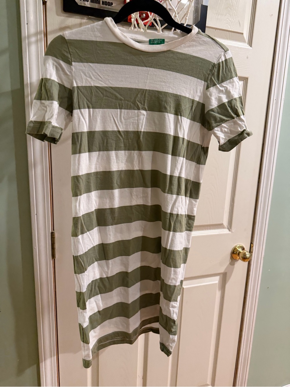 United Colors Of Benetton Olive Green and White Striped Tee